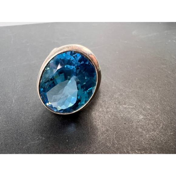 NEW Blue topaz sterling silver ring size 7.5 / 12.43 grams - Picture 3 of 11